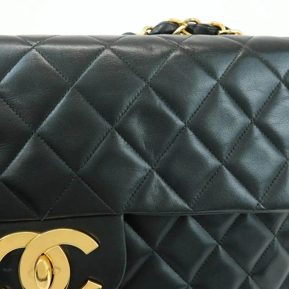 Chanel Jumbo Matelasse 34 Lambskin Leather Flap Bag Black